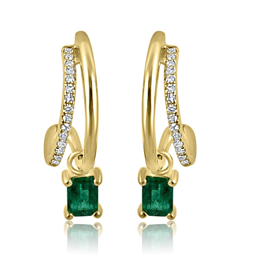 Diamond Curve with Cut Emerald Drop Earrings