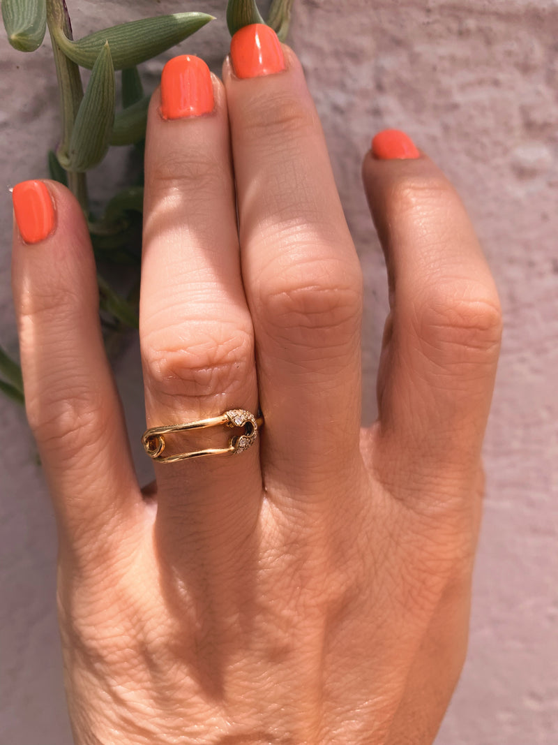 Diamond Safety Pins with 14K Yellow Gold Rings