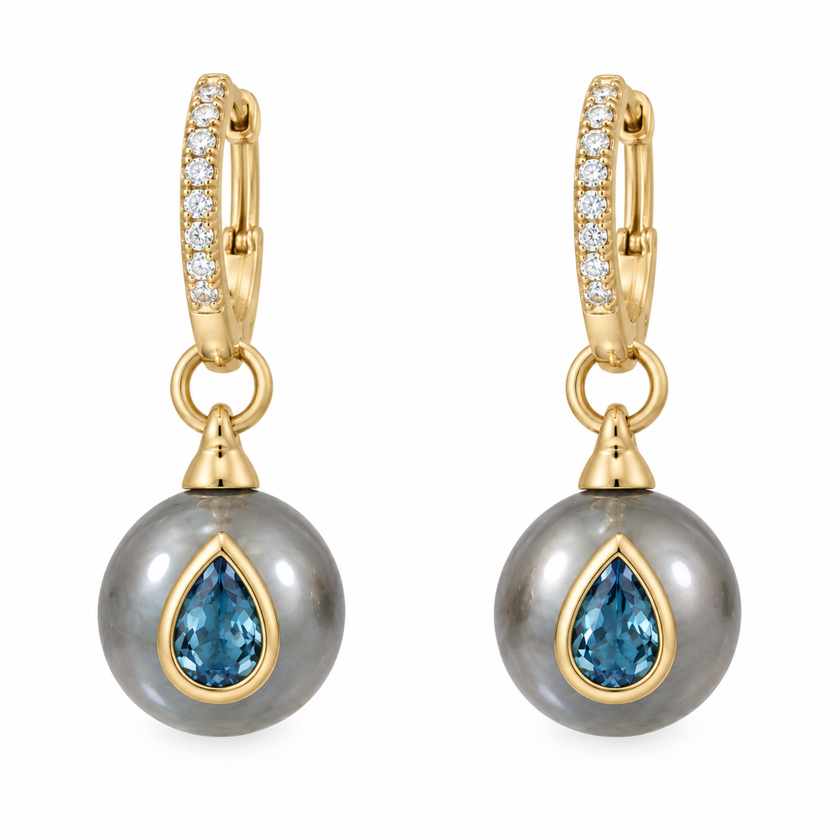 South Sea Gray Pearl with an Aquamarine Drop Earrings