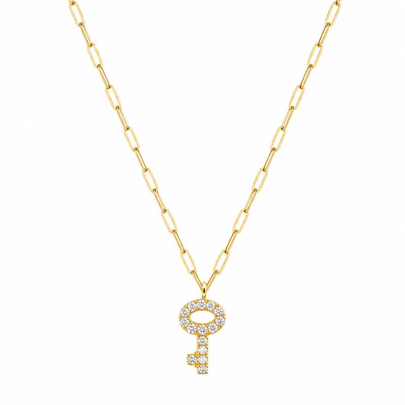Collar de oro amarillode 18 quilate con llave de diamantes