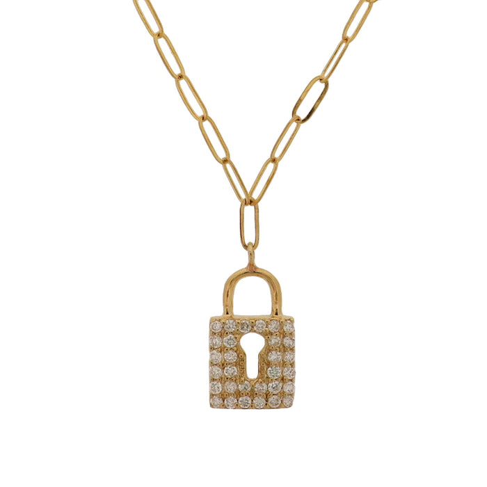 Diamond Lock Pendant on 18K Yellow Gold Necklaces
