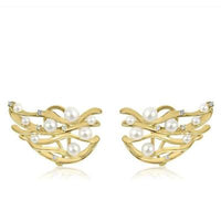 14K Yellow Gold with Pearl & Diamond Winged Earrings