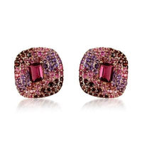 Pink Tourmaline, Amethyst & Garnet on 14K Rose Gold Stud Earrings