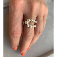 Double Line Pearl with 14K Yellow Gold Rings