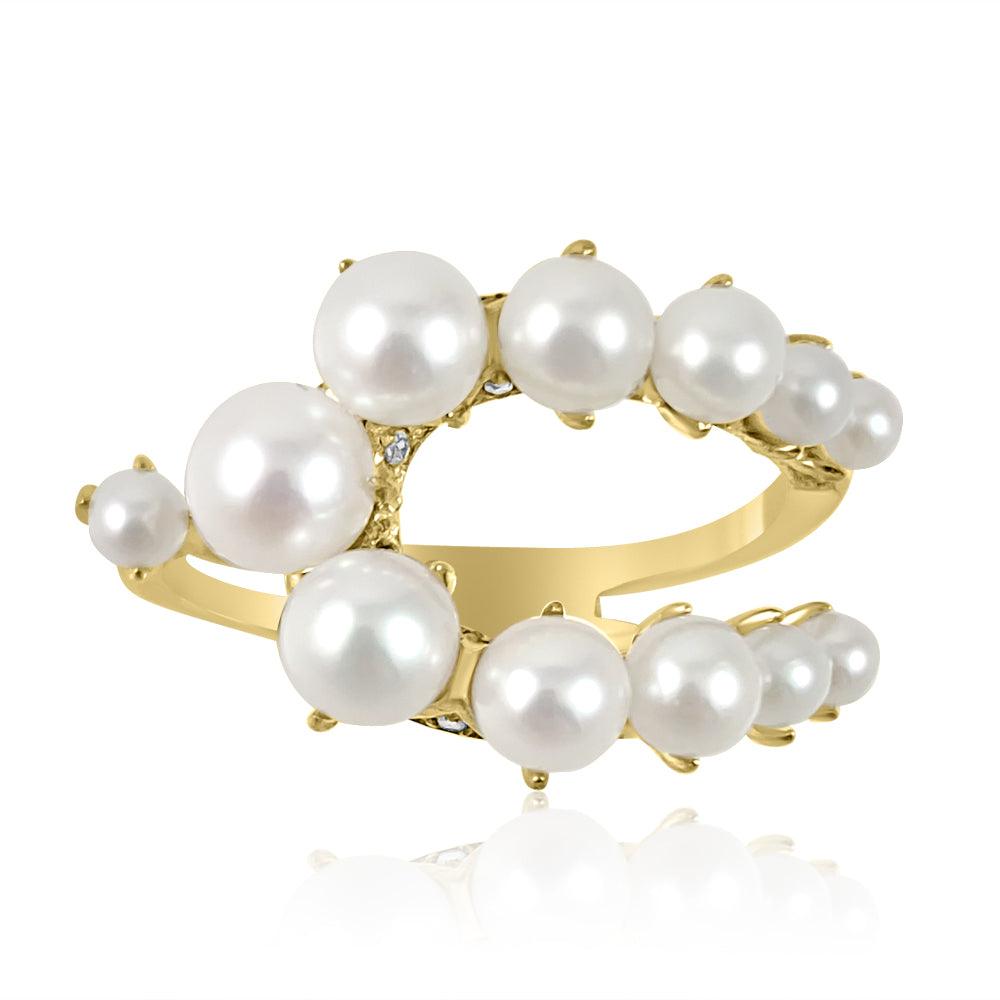 Pearl Ring 14K Yellow Gold: 3.60 g 28 Diamond: 0.08 12 Pearl: 4.00 Size 7