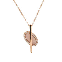 Ellipse Mother of Pearl & Diamond Pendant with Rose Gold Necklace. Carefully curated into the Modern Designs.   18K Rose Gold: 1.846 grams Diamond: 0.08 ct Mother of Pearl: 0.59 ct