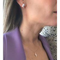 Ellipse Mother of Pearl with Diamond on 18K Rose Gold. Set of Earrings and Pendant.