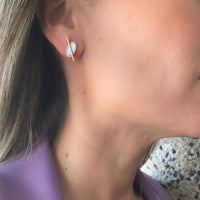  Ellipse Mother of Pearl with Diamond Earrings on 18K Rose Gold. Carefully curated into the Modern Designs. 