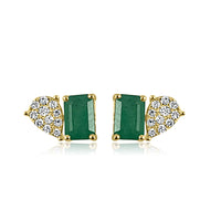  14K Yellow Gold Diamond & Emerald Huggies Earrings  14K Yellow Gold weight: 1.49 grams 22 Diamond: 0.15 ct 2 Emerald: 1.07 ct