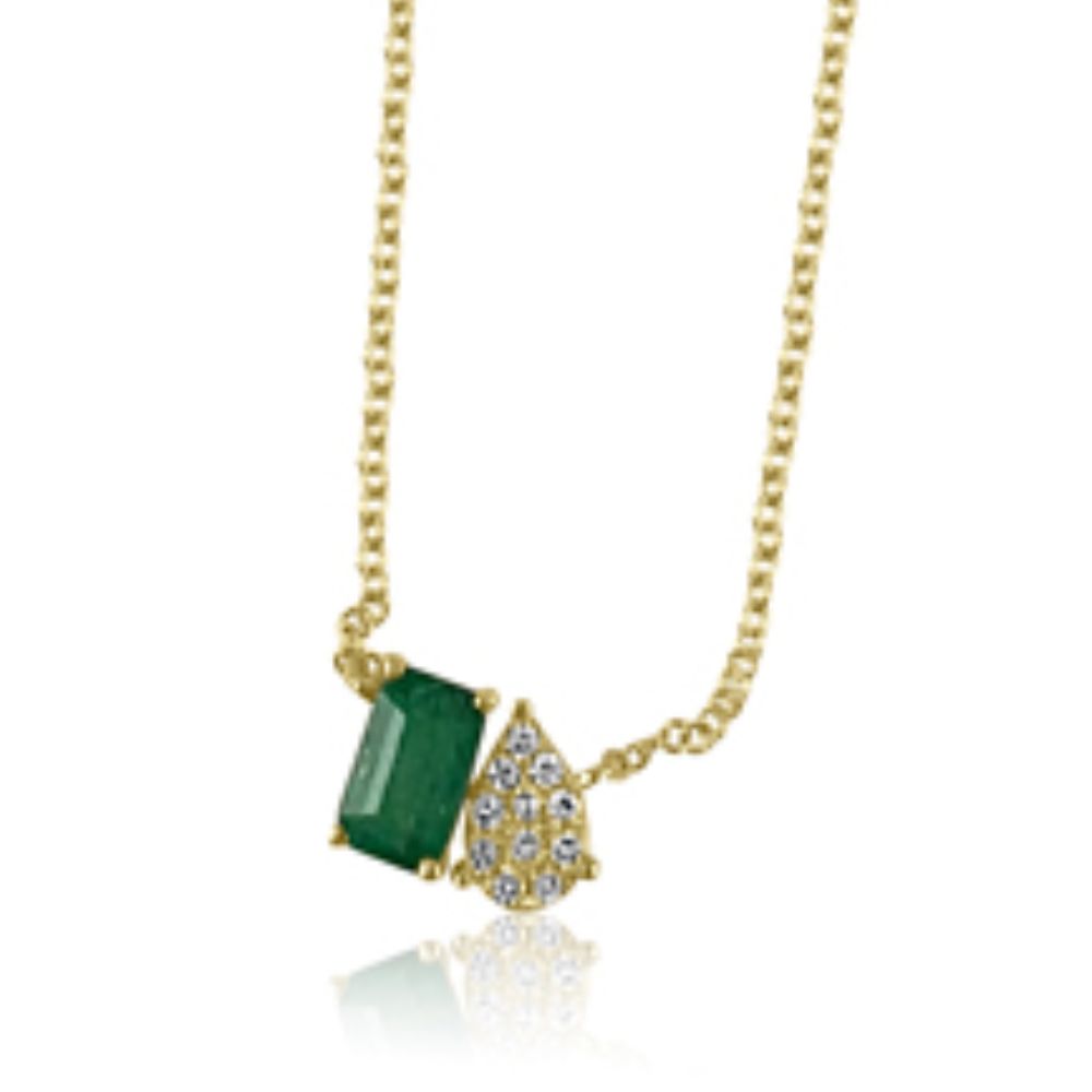 Emerald & Diamond pendant with 14K Yellow Gold Necklaces  14K Yellow Gold: 1.74 grams Diamond: 0.07 ct Emerald: 0.55 ct