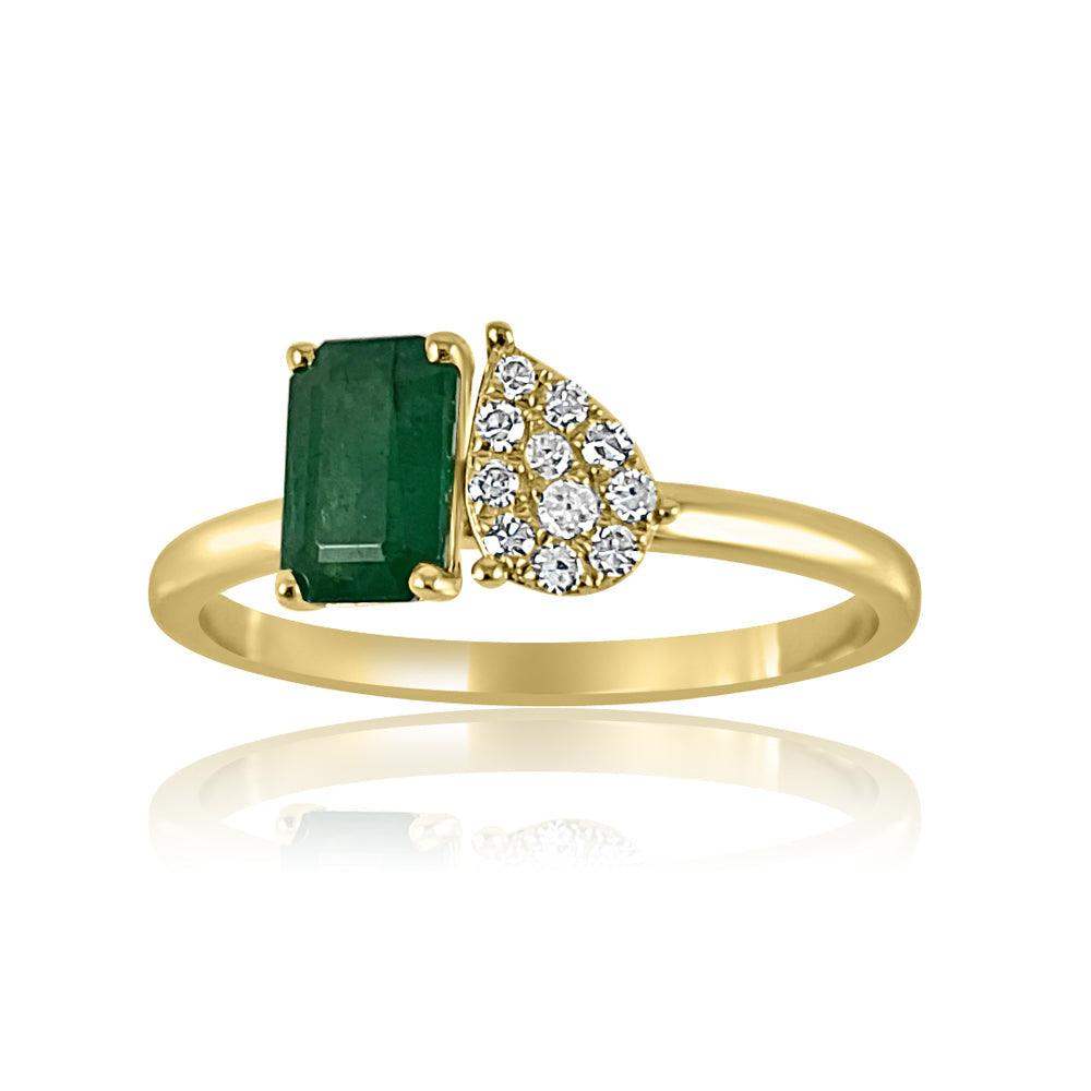 Emerald Diamond with 14K Yellow Gold Ring