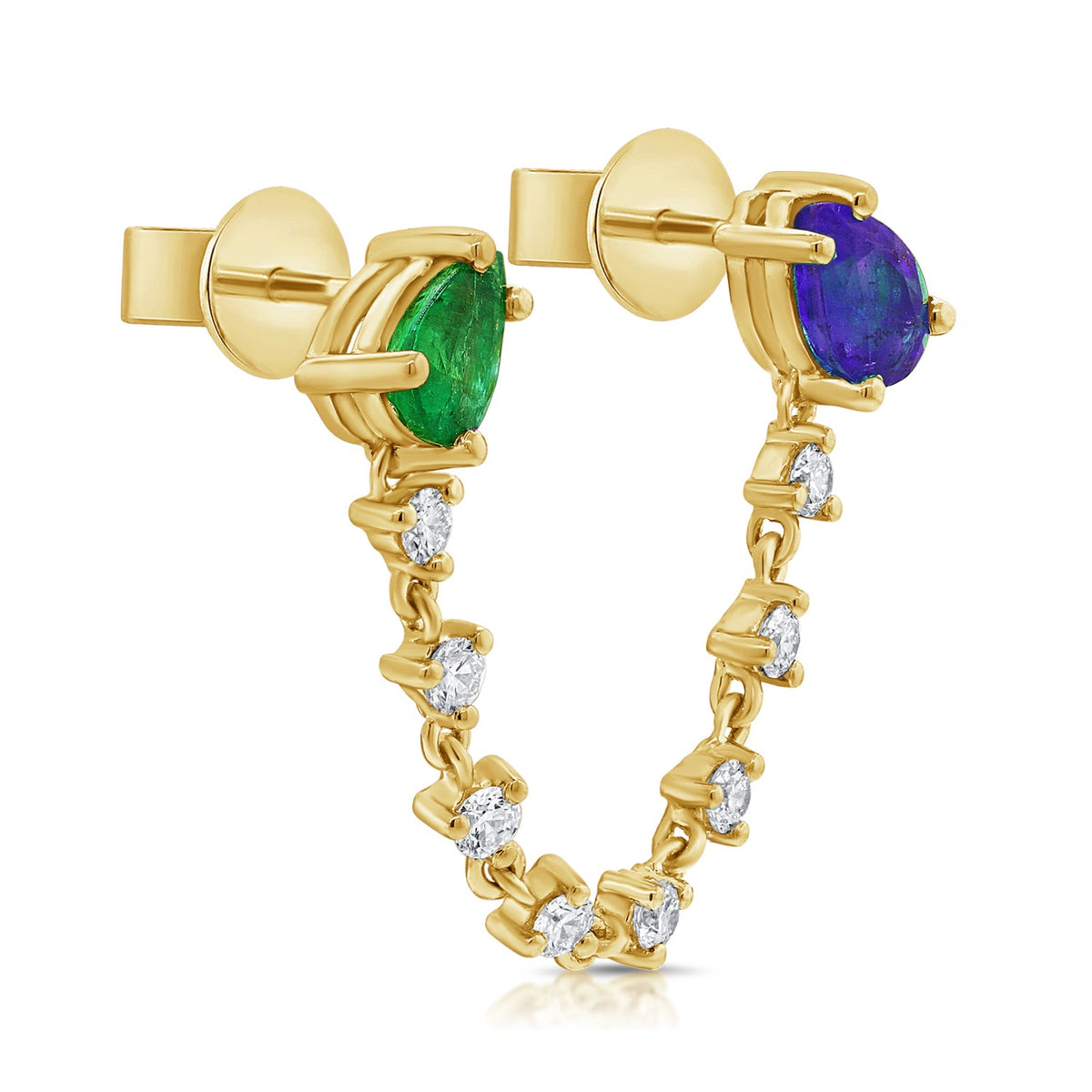 Emerald & Sapphire Chain Stud Earrings