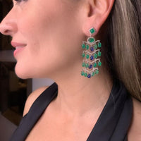 Emerald & Tanzanite Dangle Long Earrings