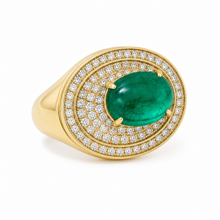 Emerald & Diamond 18K Yellow Gold Rings