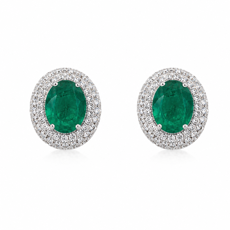 Aretes de triple óvalo con esmeralda y diamantes