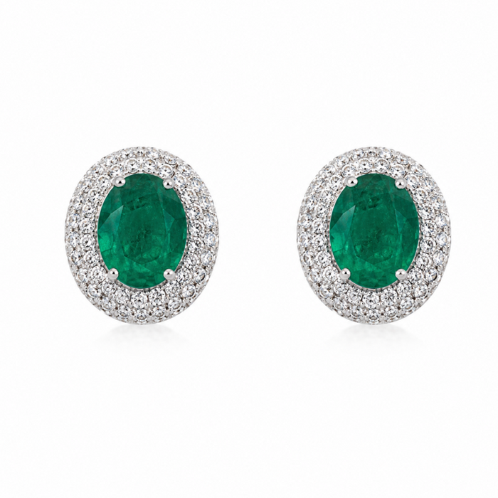 Emerald & Diamond on 18K White Gold Earrings