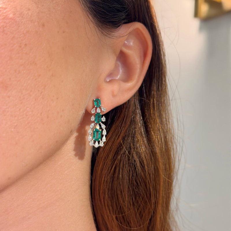 Emerald & Diamond on 18K Yellow Gold Earrings