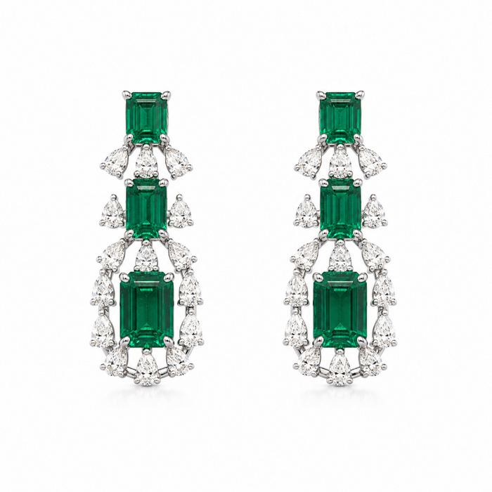 Emerald & Diamond on 18K Yellow Gold Earrings