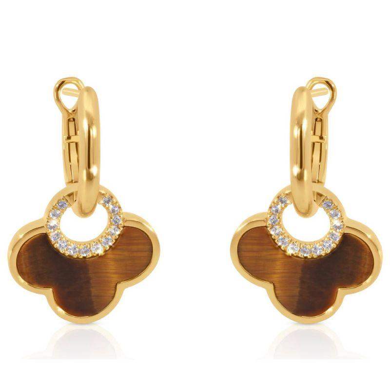 Set Eye Tiger & Diamond Pendant Necklace & Earrings