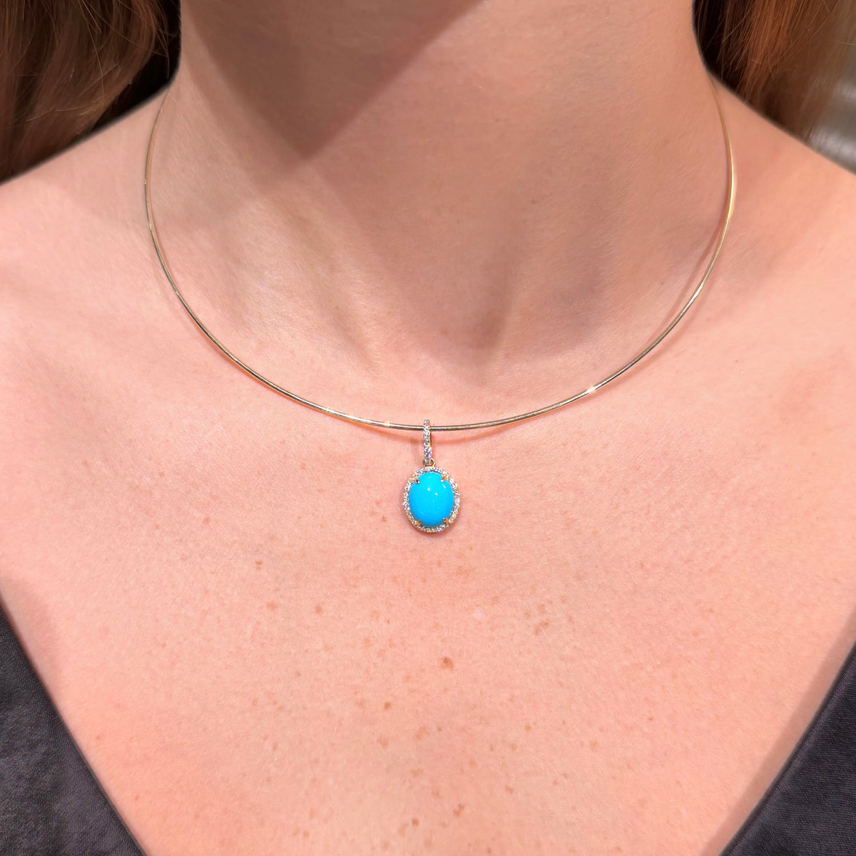 18K Yellow Gold Oval Turquoise & Diamonds Charm