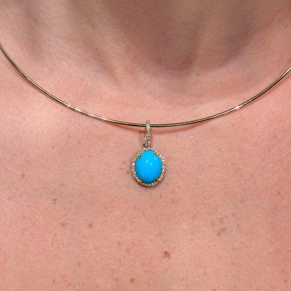 18K Yellow Gold Oval Turquoise & Diamonds Charm