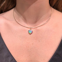 Opal Heart with Multicolor Sapphire on 14K Yellow Gold Charm,