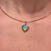 Opal Heart with Multicolor Sapphire on 14K Yellow Gold Charm,