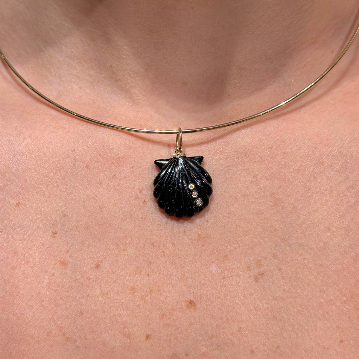 Onyx Shell with Diamonds on 14K Yellow Gold Charm