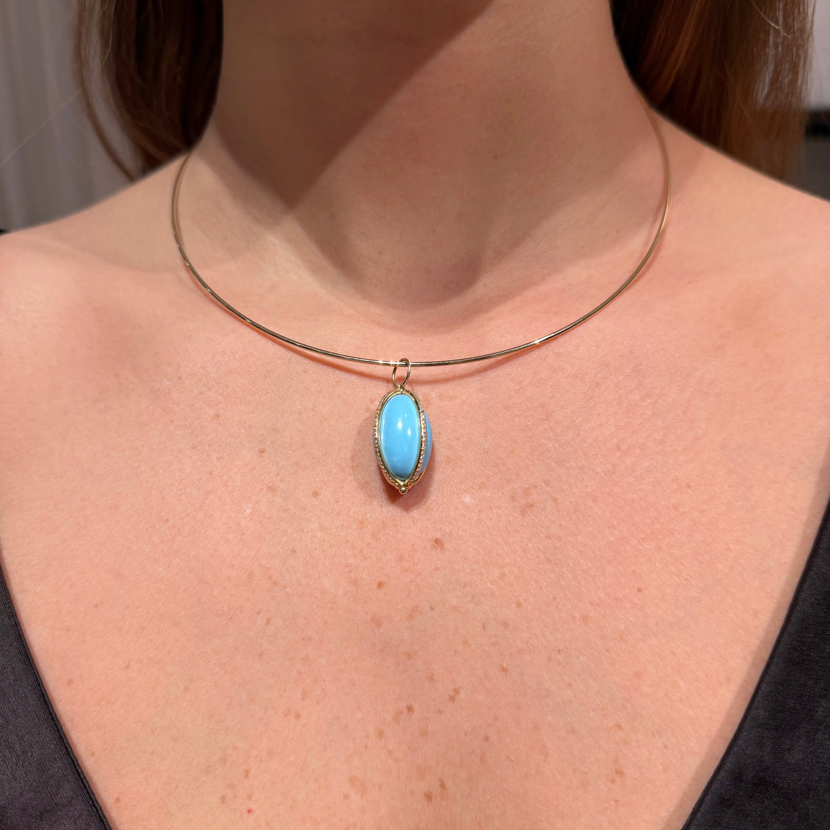 14K Yellow Gold Turquoise Charm