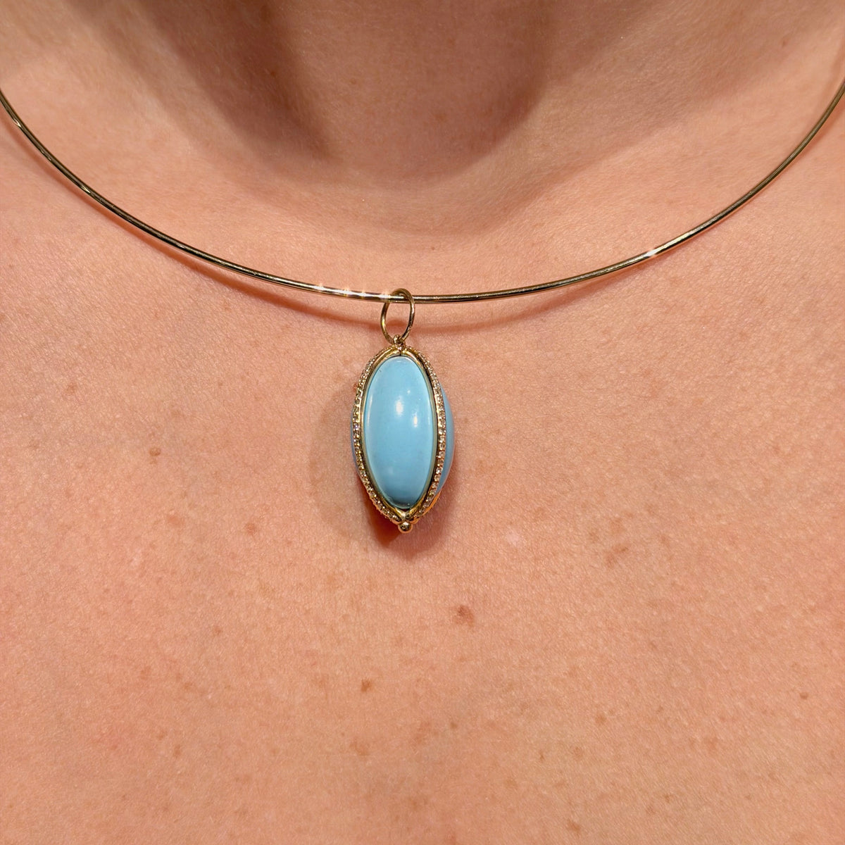 14K Yellow Gold Turquoise Charm