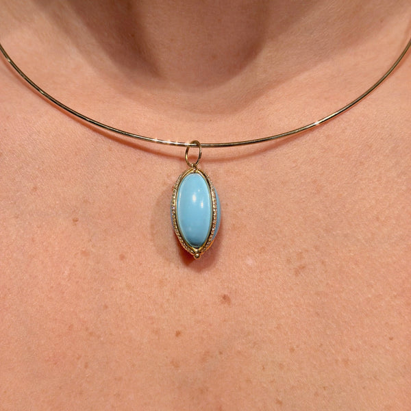 14K Yellow Gold Turquoise Charm