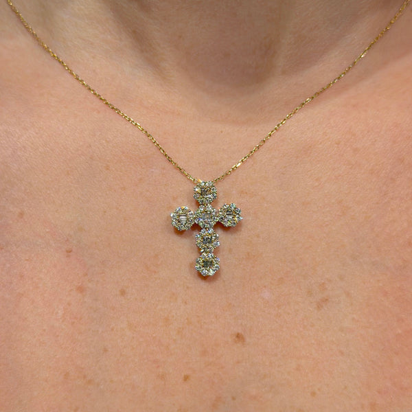 Diamond Cross Pendant on 18K Yellow gold Necklaces