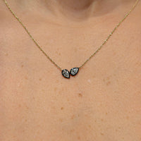 Georgian Style Double Diamonds Pendant on 14K Yellow Gold Necklace