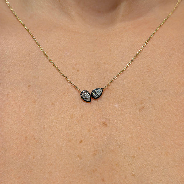 Georgian Style Double Diamonds Pendant on 14K Yellow Gold Necklace