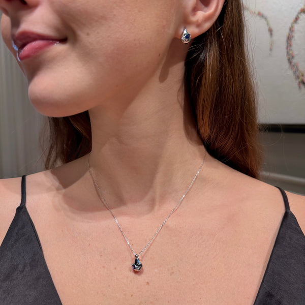 Set Drop Blue Sapphire and Diamonds Necklace & Earrings