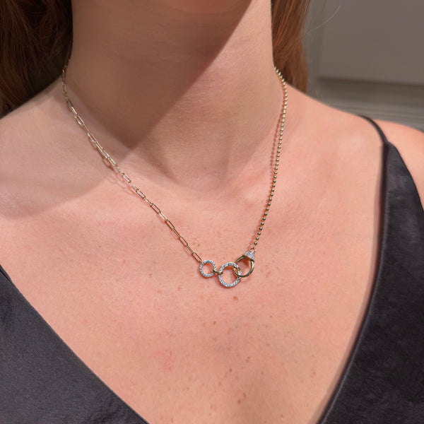 Lobster Clasp & Circle Diamonds with Yellow Gold Necklaces