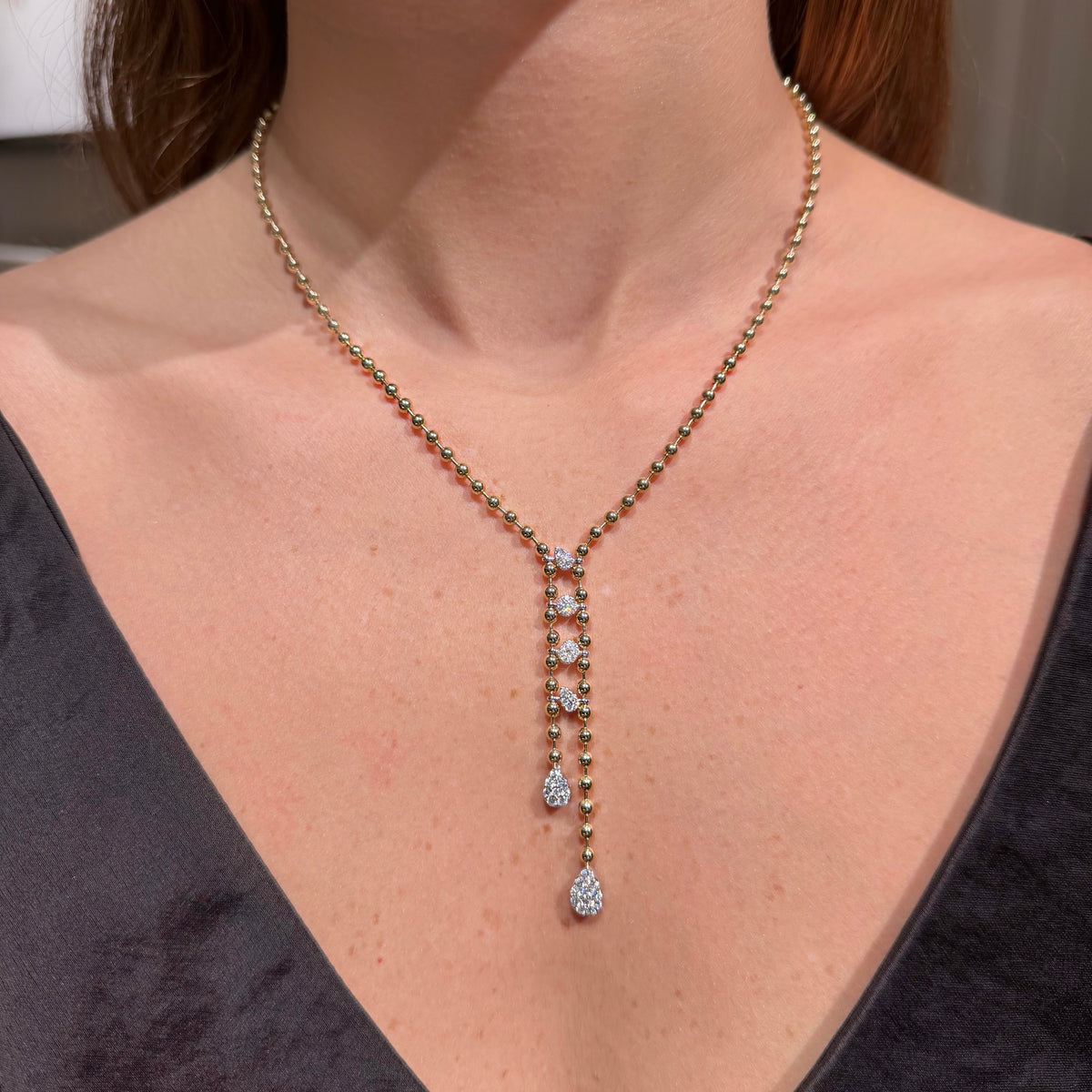 14K Yellow Gold & Diamonds Double Lariat Necklace