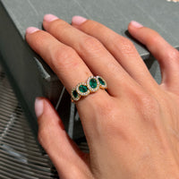 18K Yellow Gold Diamond and Oval Emerald Ring