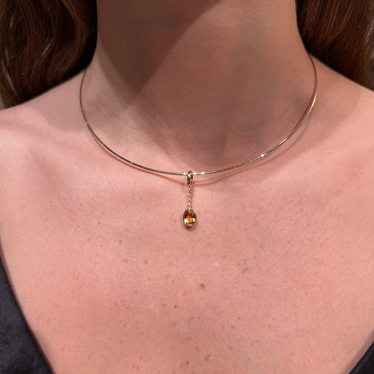 Citrine Oval Charm with 14K Yellow Gold