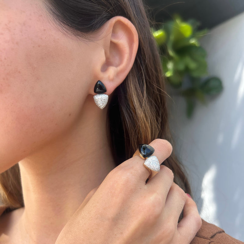 Conjunto de aretes y anillo con onyx negro y diamantes