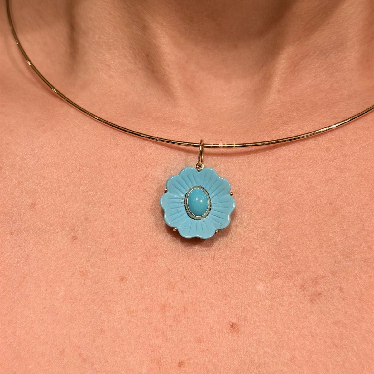 Turquoise Flower Charm with 14K Yellow Gold