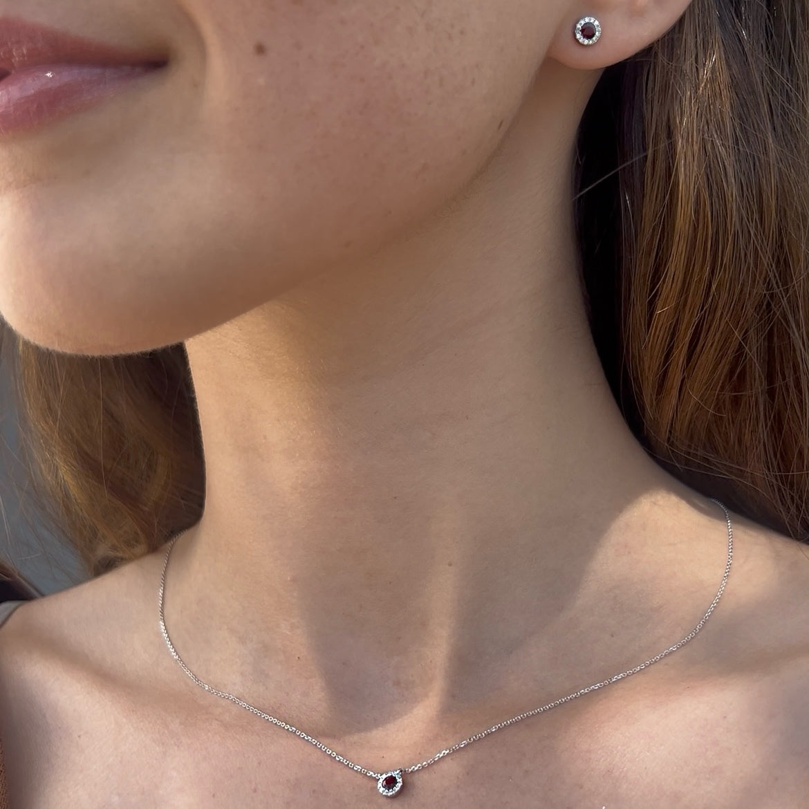 Set Ruby Circle Diamond Necklace & Earrings