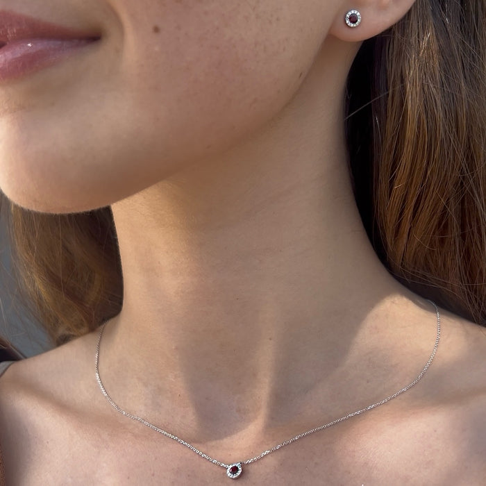 Set Ruby Circle Diamond Necklace & Earrings