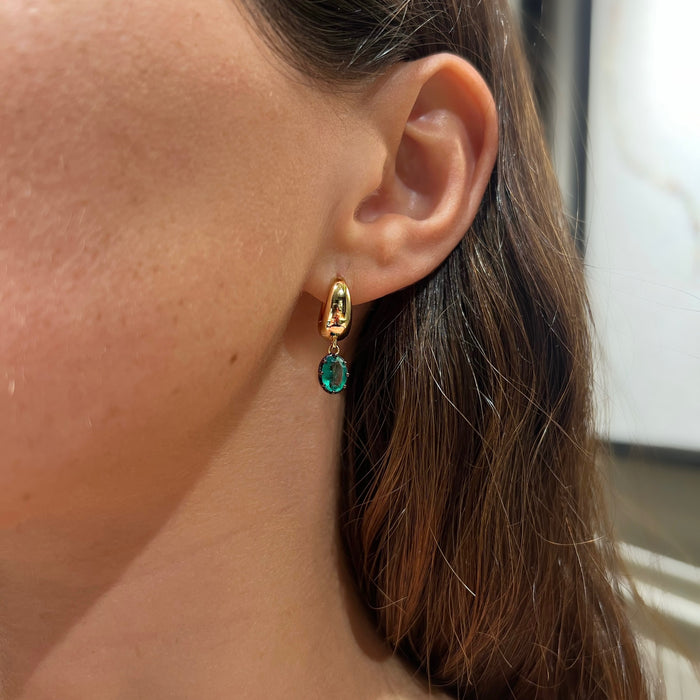 14K Yellow Gold Hoops with Emerald Earrings