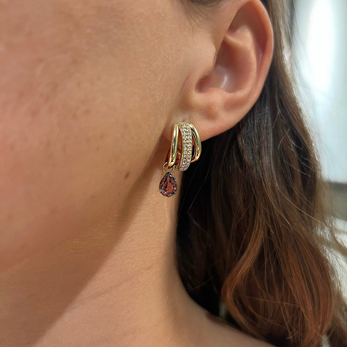 Coloured Hoops 14K Yellow Gold & Diamond Earrings