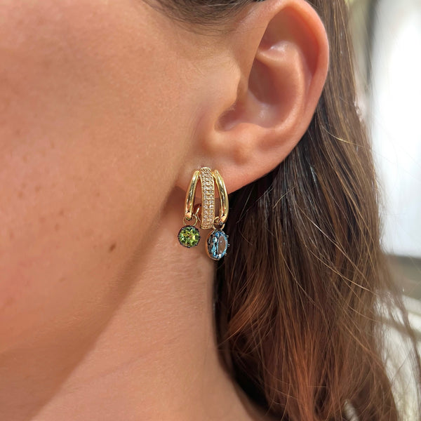Aretes con hoop multicolor con 14k oro amarillo y diamantes