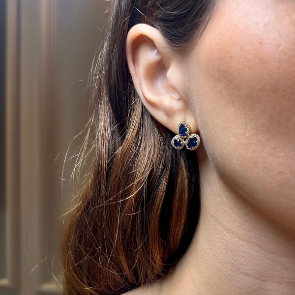 Blue Sapphire Trio with 14K Yellow Gold Stud Earrings
