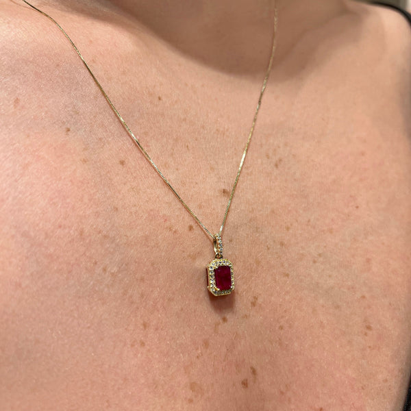 Ruby & Diamond Pendant with 14K Yellow Gold Necklace