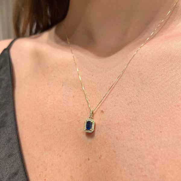 Sapphire & Diamond Pendant with 14K Yellow Gold Necklace