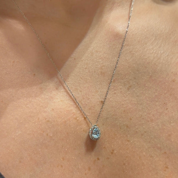 Aquamarine & Diamond Pendant with 14K White Gold Necklace